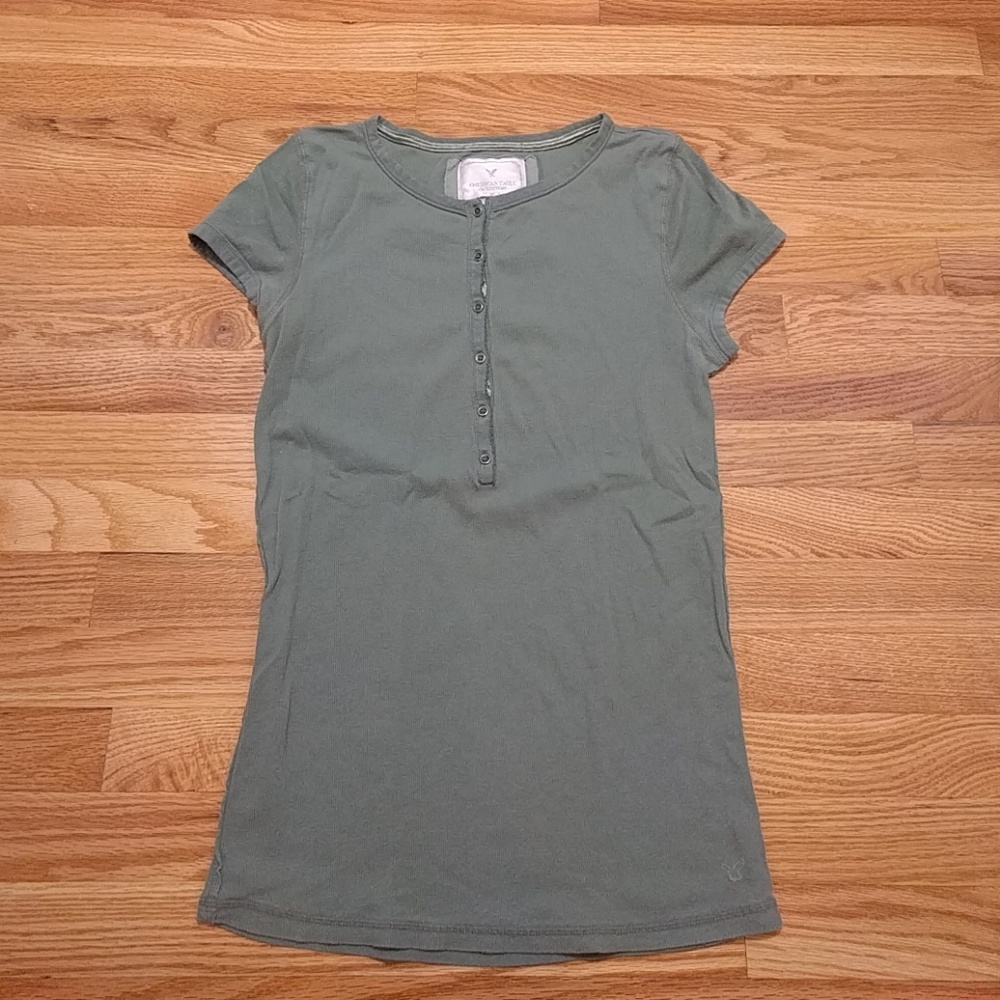 American Eagle Outfitters Button Down V-neck T